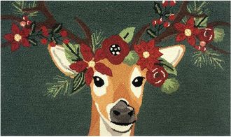 The Rug Market Holiday Deer Floral 30X48in Doormat
