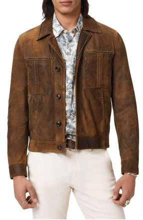 John Varvatos Carson Stud Detail Suede Jacket in Toffee at Nordstrom, Size 50