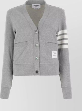 Thom Browne striped cotton v-neck cardigan pockets