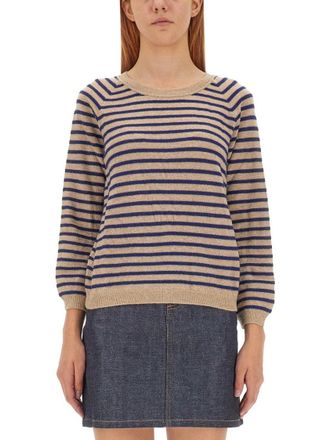 A.P.C. Regular Fit Striped Round Neckline Sweater