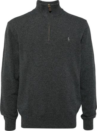 Ralph Lauren Lamswollen Jumper met Halve Rits - Heren - Coltruien - Grijs - S - Wol - Truien & Vesten