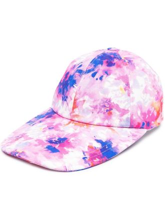 Msgm painted effect floral print cap - women - Cotton - One Size - Pink