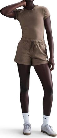 Nike Womens Sportswear Club Fleece Mid-Rise Shorts In Mink Brown/heather/white