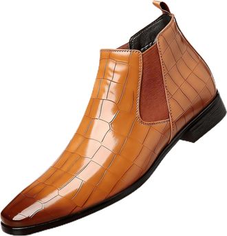 Generic Mens Chelsea Dress Boots Comfortable Leather Slip on Ankle Boots for Casual & Formal Occasions,Camel,10.5 UK