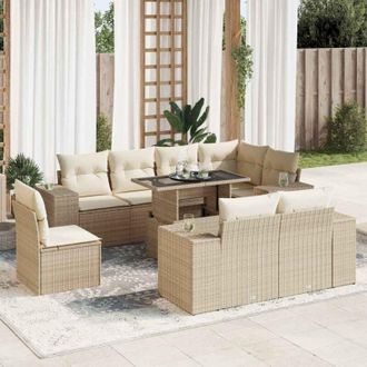 vidaXL Set De Sof&aacute;s De Jard&iacute;n Con Cojines 9 Pzas Rat&aacute;n Sint&eacute;tico Beige Vidaxl