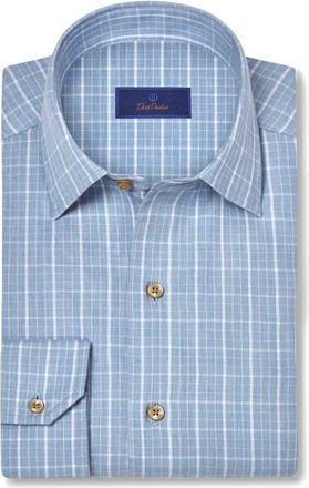 David Donahue Cotton & Cashmere Herringbone Check Sport Shirt in Sky at Nordstrom, Size Xx-Large