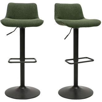 Miliboo Sgabelli da bar regolabili girevoli a 360&deg; in tessuto verde kaki e metallo nero (set di 2) BOOST