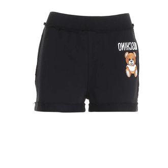 Moschino Zwarte Teddybeer Shorts met Franje Details - Dames - Bermuda - Zwart - S - Katoen - Korte Broeken