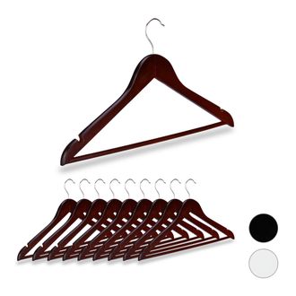 Relaxdays 100 X Perchas Ropa Madera, Ranuras, Barra Pantal&oacute;n, Gancho Giratorio 360&deg;, Colgadores Madera, 44,5 Cm De Ancho, Marr&oacute;n