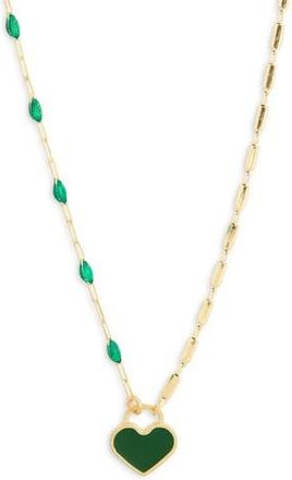 Meshmerise Mixed Station Chain Heart Pendant Necklace in Yellow/green at Nordstrom Rack