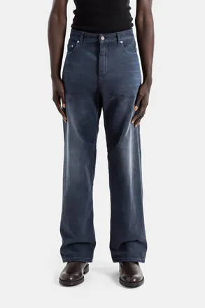 Balenciaga Mens Curved Knee Jellyfish Overdyed Midnight Blue Jeans