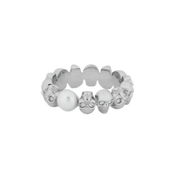 Alexander McQueen Alexander McQueen, Rings, male, Gray, Size: 56 MM Skull and Pearl Ring