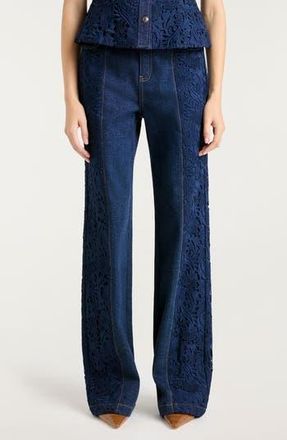 Cinq &agrave; Sept Francine Lace Detail Jeans in Navy/Oceane at Nordstrom Rack, Size 2