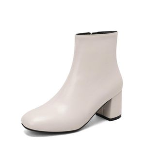 Generic Womens Square Toe Chunky Heel Ankle Boots with Side Zipper for Style and Comfort,White,7.5 UK