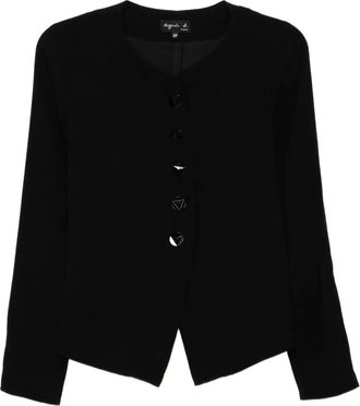 agnès b. button-up blouse - women - Polyester - 40 - Black