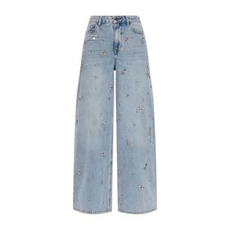 Self Portrait Wide Jeans, female, Blue, W25, Embellished Wide Leg Jeans Light Blue