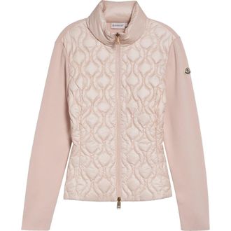 Moncler Mixed Media Down Cardigan in Pink at Nordstrom, Size X-Large