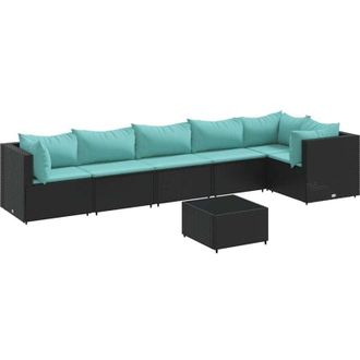 vidaXL Vidaxl - Set De Muebles De Jard&iacute;n Y Cojines 7 Pzas Rat&aacute;n Sint&eacute;tico Negro