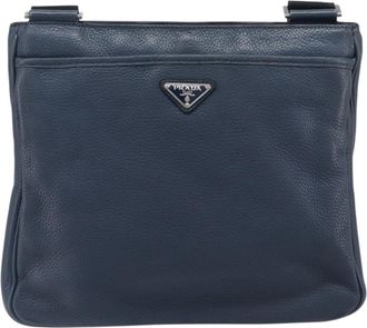 Prada Messenger Saffiano Leather Navy Leather Handbag (Pre-Owned)