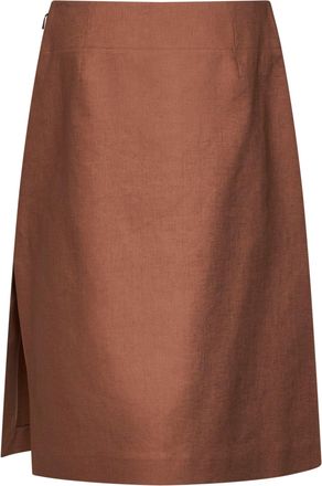 Fendi Womens Midi Skirt Brown Linen-Cotton