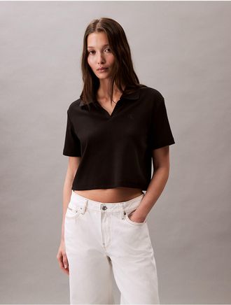 Calvin Klein Jeans Calvin Klein Womens Cotton Contour Rib Polo T-Shirt - Black - XS