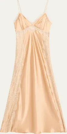 LoveShackFancy Shia Lace-Trim Silk-Blend A-Line Maxi Slipdress