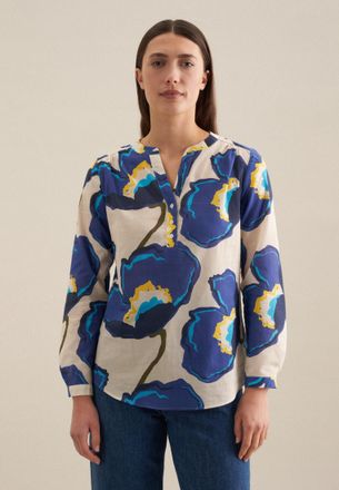 Seidensticker Klassische Bluse SEIDENSTICKER Schwarze Rose, Damen, Gr. XS(34), blau, 100% Baumwolle, gebl&uuml;mt, regular fit, V-Ausschnitt, Blusen Klassische Bluse, Tu