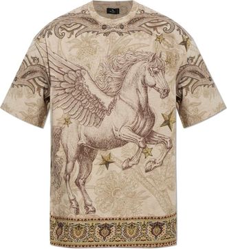 Etro Bedrukt T-shirt - Heren - T-shirts - Beige - XL - Katoen - Tops