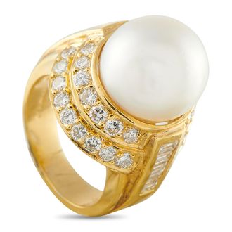 Luxury Bazaar 18K Yellow Gold 1.60ct Diamond and Pearl Ring MF33-050126
