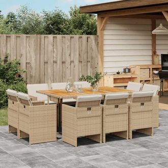 vidaXL Set Comedor De Jard&iacute;n 11 Pzas Con Cojines Rat&aacute;n Sint&eacute;tico Beige Vidaxl