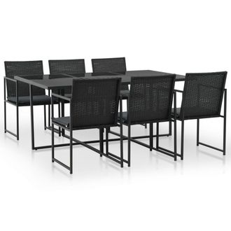 vidaXL Set Comedor De Jard&iacute;n 7 Piezas Y Cojines Rat&aacute;n Sint&eacute;tico Negro Vidaxl