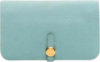 Herm&egrave;s Pre-owned Clutches, female, Blue, Size: ONE SIZE Pre-owned Vintage Leather Clutch