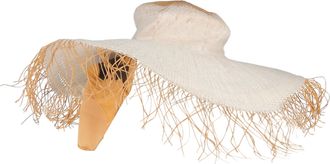 Jacquemus Pre-owned Womens Wide Brim Hat with Scarf in White Raffia and Silk - One Size
