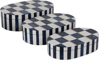 Sagebrook Home Set Of 3 Oval Checkered Boxes