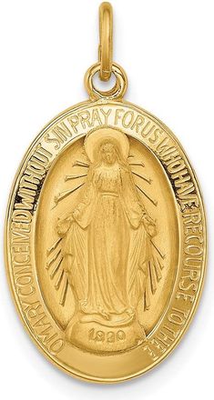 Diamond2Deal 14k Yellow Gold Polished and Satin Solid Miraculous Medal Oval Pendant