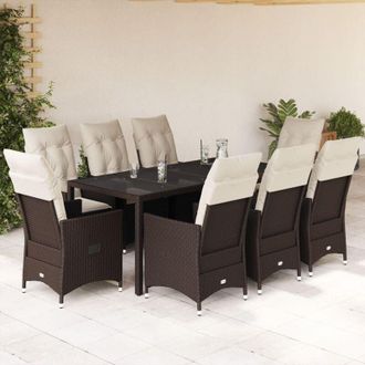 vidaXL Set Comedor Para Jard&iacute;n 9 Pzas Y Cojines Rat&aacute;n Sint&eacute;tico Marr&oacute;n Vidaxl