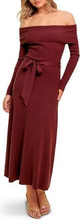 Flying Tomato Off the Shoulder Long Sleeve Sweater Dress in Brown at Nordstrom Rack, Size Small