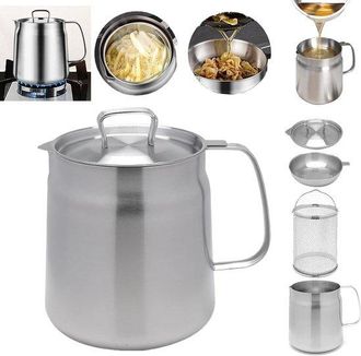 No Brand Freidora, Freidora, Freidora, Contenedor De Filtro De Grasa De Acero Inoxidable 304-2 L, Para Cocina, Fre&iacute;r Y Recoger Aceite, F&aacute;cil De Limpiar