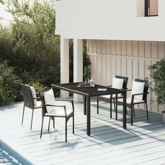 vidaXL Set De Muebles Jard&iacute;n 5 Pzas Con Cojines Rat&aacute;n Sint&eacute;tico Negro Vidaxl