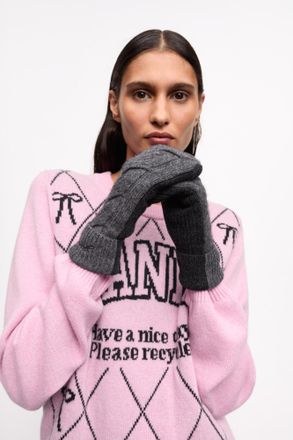 Ganni Mixed Grey and Black Cashmere Mix Mittens