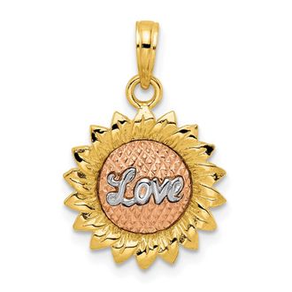 Diamond2Deal 14K Tri-Color Gold Sunflower LOVE Pendant