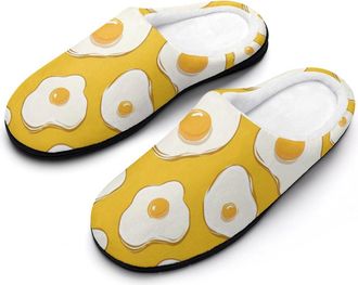 Generic Cartoon Fried Egg Slippers Men Winter Warm Cotton Anti-Slip Indoor Slip-Ons House Shoes