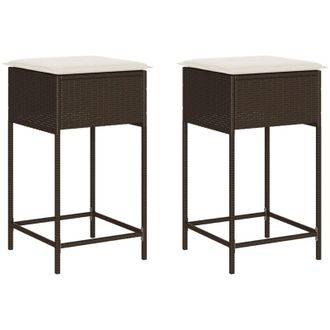 vidaXL Taburetes De Cocina Con Cojines 2 Uds Rat&aacute;n Sint&eacute;tico Marr&oacute;n Vidaxl