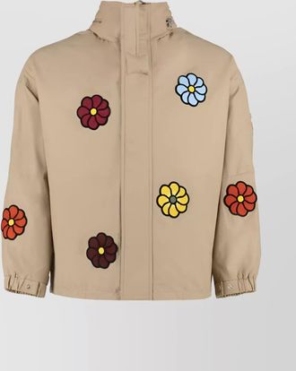 Moncler floral embroidered jacket with elasticated cuffs and high collar