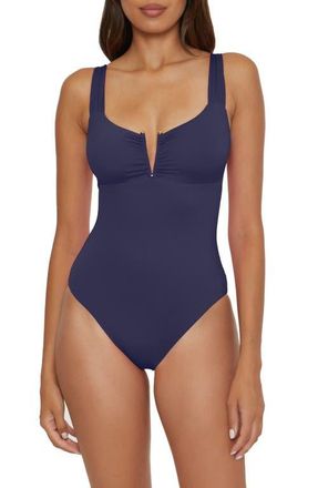 BECCA by Rebecca Virtue Shirred V-Wire One-Piece Swimsuit in Deep Blue at Nordstrom, Size Large