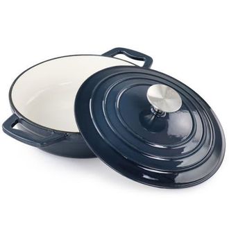 MegaChef 2 Quart Round Enameled Cast Iron Braiser Pan in Dark Blue at Nordstrom