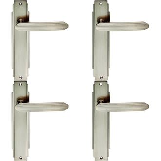 Loops 4x PAIR Line Detailed Handle on Latch Backplate 205 x 45mm Satin Nickel in Metallics