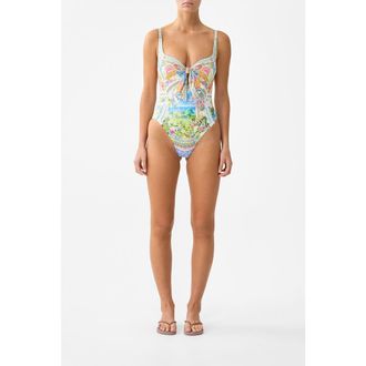Camilla Sweetheart Neck One Piece W Tie Front in Nav&agrave;s Nouveau at Nordstrom, Size X-Large Au