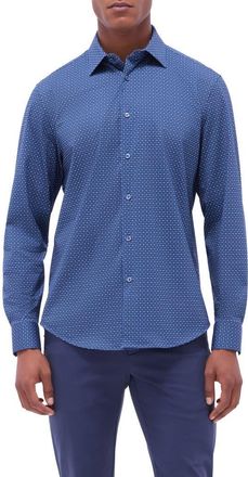 Bugatchi James OoohCotton Diamond Check Button-Up Shirt in Navy at Nordstrom, Size Xxx-Large