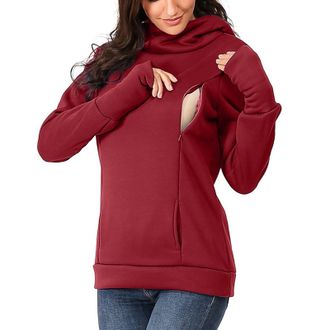 Generic Womens Maternity Long Sleeves Hooded Breastfeeding Hoodie Sweatshirts Breast Feeding and Fabrics Maternity Sweatshirts (Red, M)